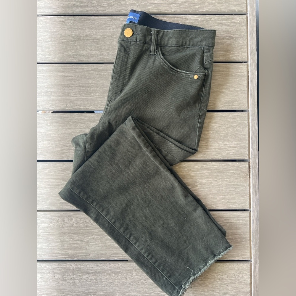 Democracy Absolution Petite Bootcut Jeans Olive Green Raw Hem Women’s 14P